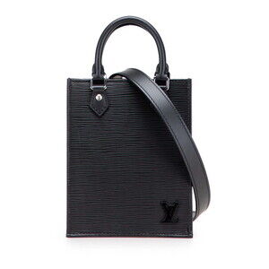 Louis Vuitton Epi Sac Plat Handbag Shoulder Bag Noir Black Leather